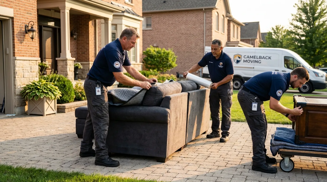 Large estate moving crew wrapping furniture in New Berlin, IL