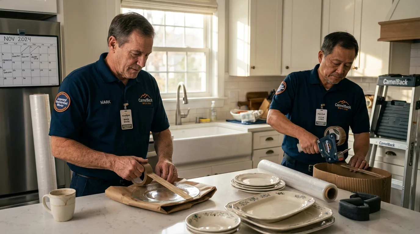 Professional crew packing kitchen dishware in New Berlin, IL